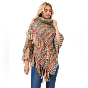 Gracie Knitted Fringe Pullover Poncho OS - NWOT